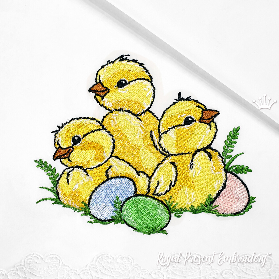 Пасхальные Цыплята с яйцами Дизайн машинной вышивки - 5 размеров
