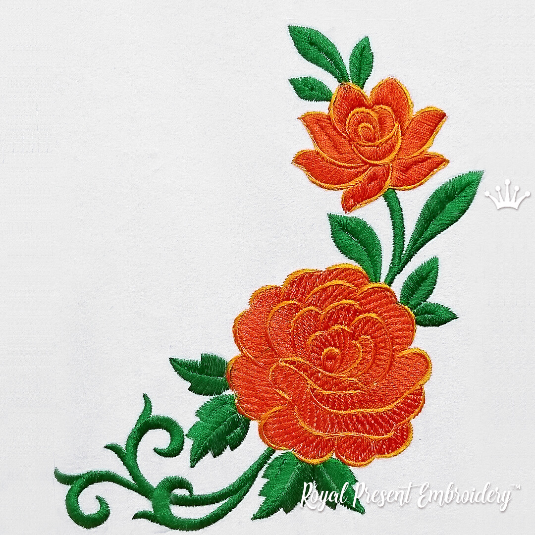 Дизайн машинной вышивки Красные садовые розы - 3 размера