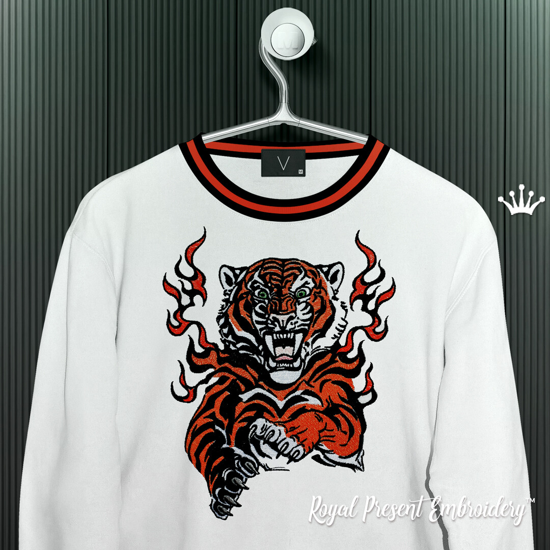 Тигр в огне Дизайн машинной вышивки - 8 размеров