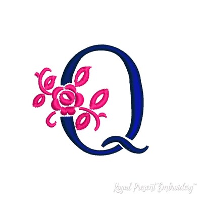 Латинская Цветочная заглавная Буква Q дизайн машинной вышивки - 3 размера