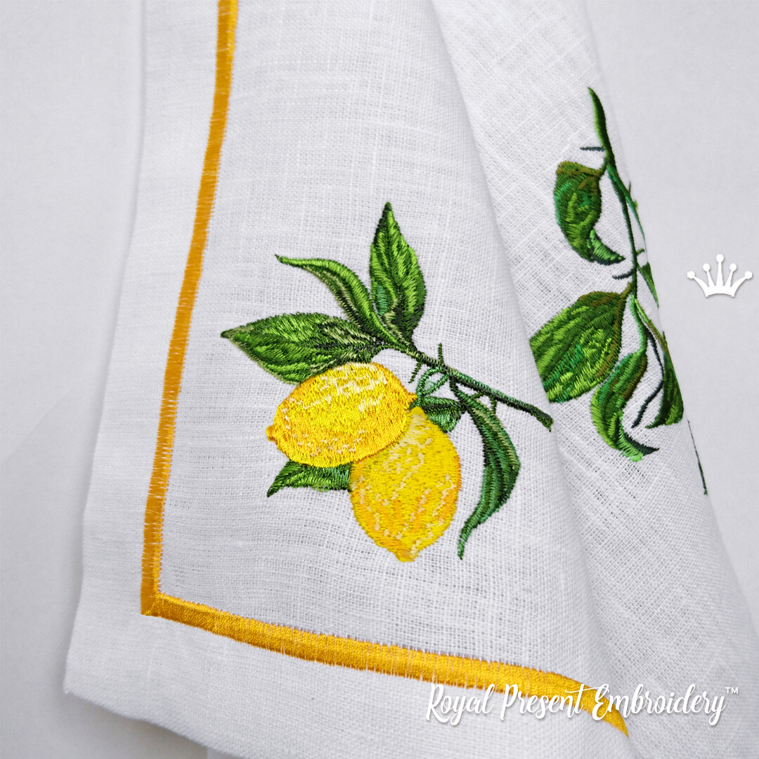 Дизайн машинной вышивки Лимоны на ветке - 2 размера