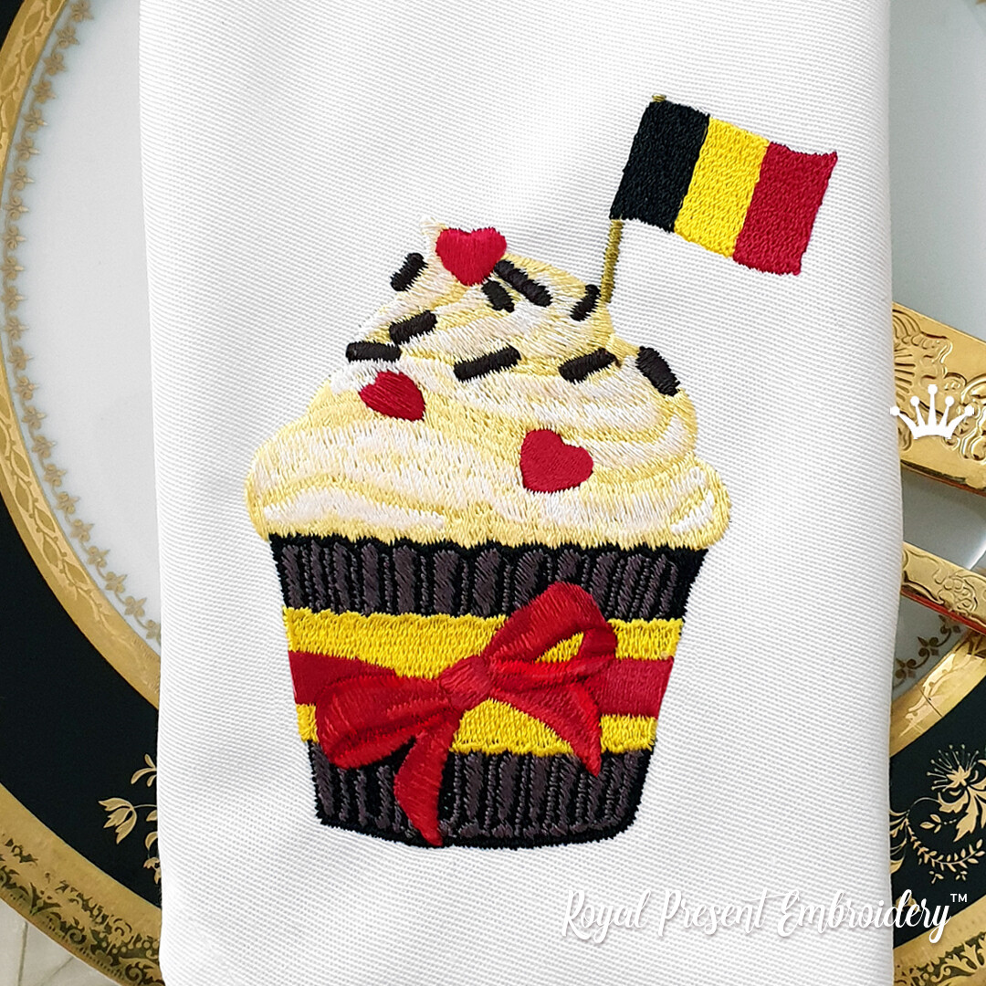 Кекс с флагом Бельгии дизайн машинной вышивки