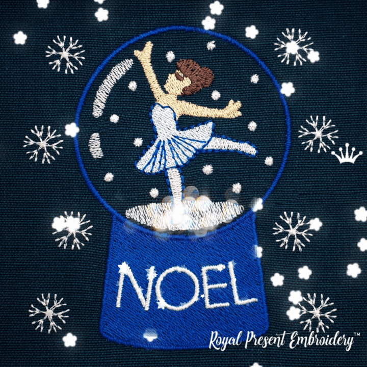 Балерина в шаре со снегом Дизайн машинной вышивки - 3 размера
