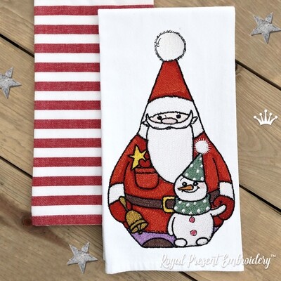 Дед Мороз и Снеговик Дизайн Машинной Вышивки - 4 размера