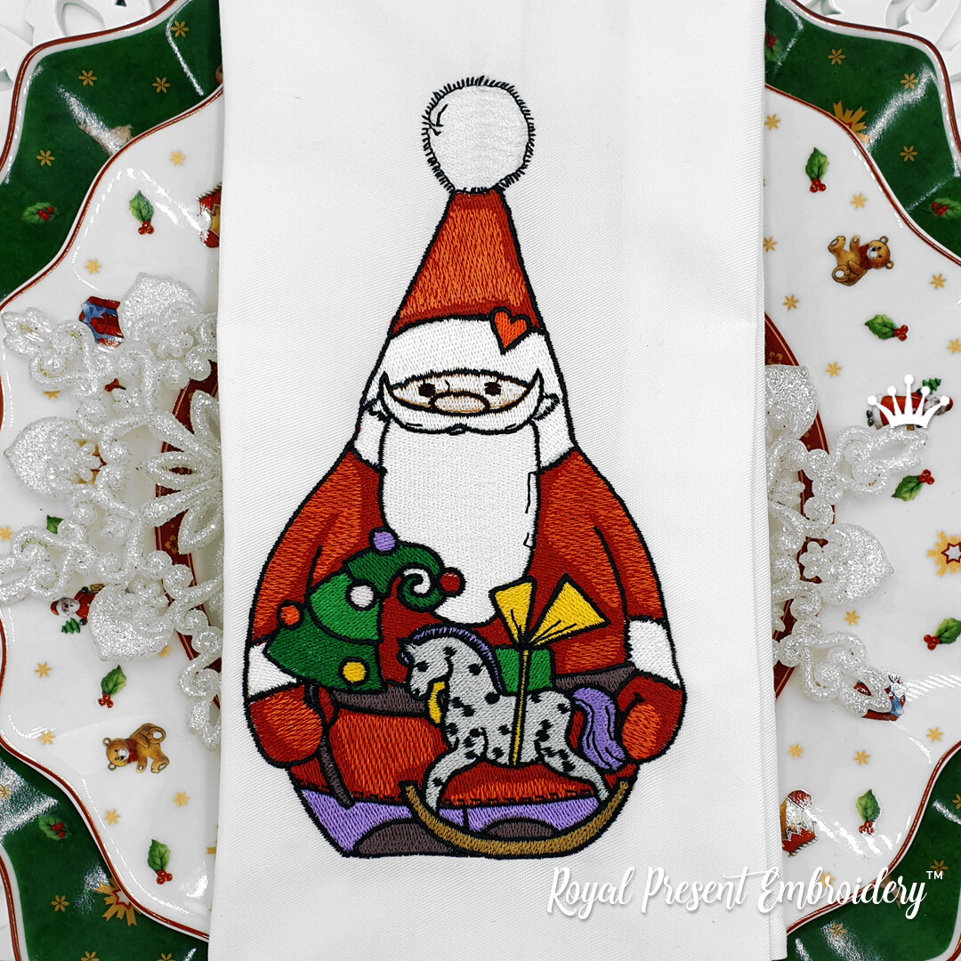 Дед Мороз с Лошадкой Дизайн Машинной Вышивки - 4 размера