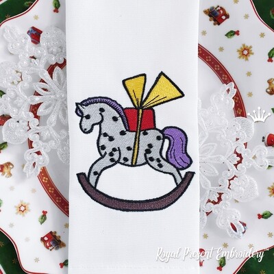 Лошадка Качалка с подарком Дизайн Машинной Вышивки - 3 размера