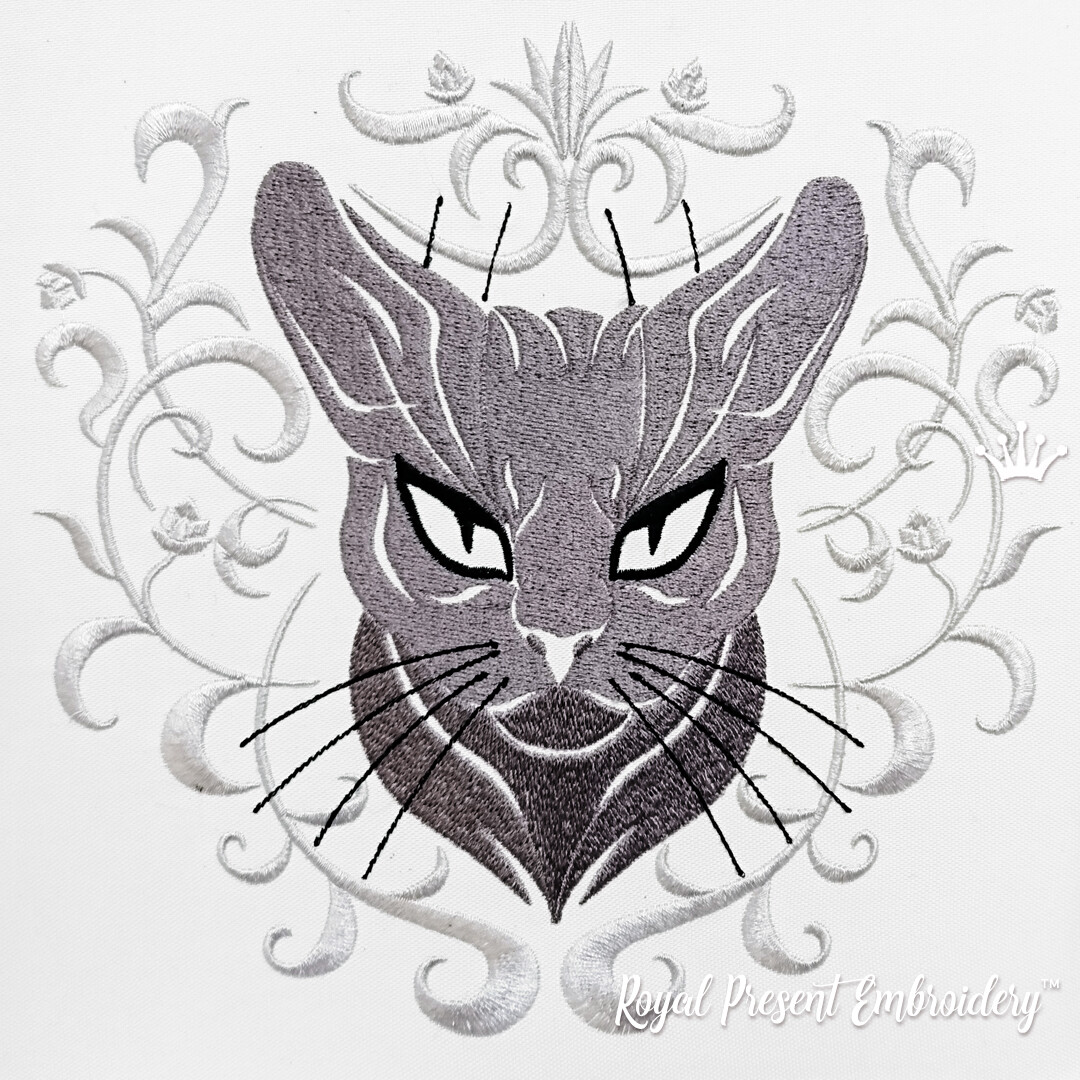 Серый кот Дизайн машинной вышивки