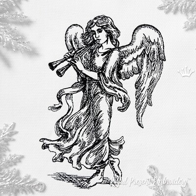 Ангел с флейтами Дизайн машинной вышивки