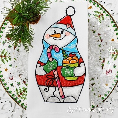 Снеговик с Гостинцами Дизайн машинной вышивки - 4 размера