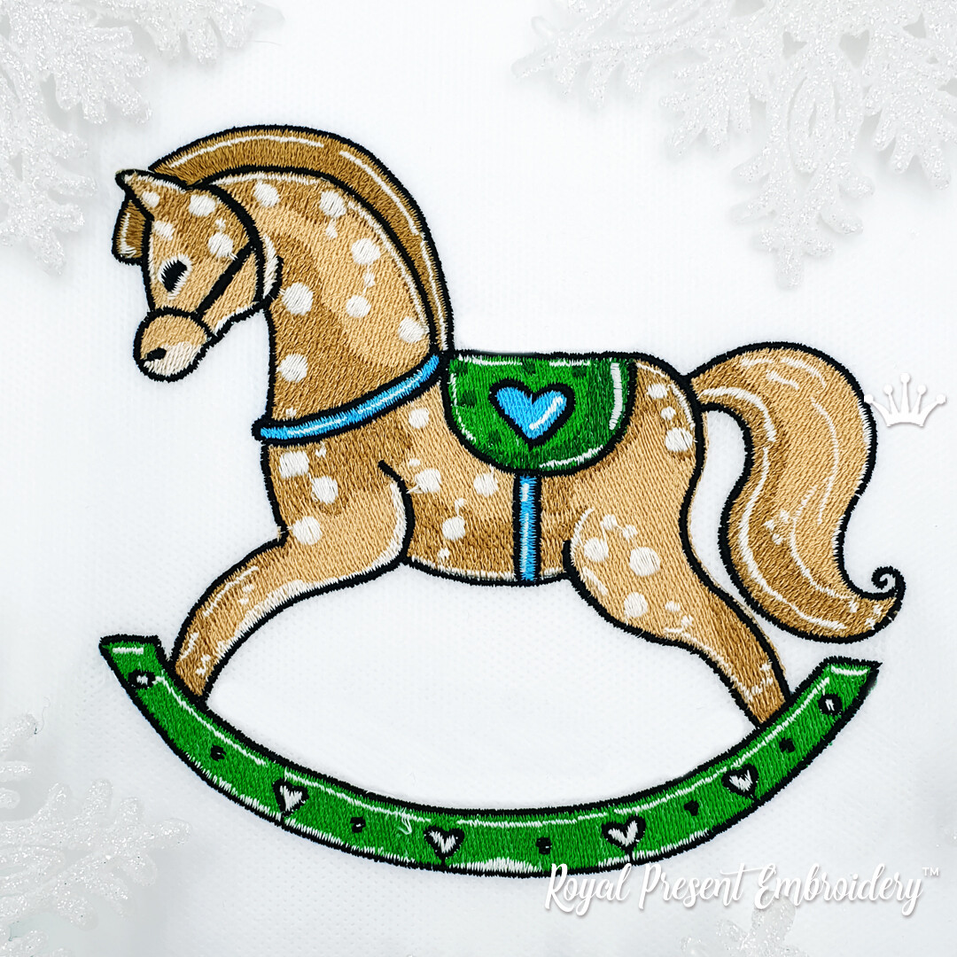Рождественская Лошадка-Качалка Дизайн машинной вышивки - 5 размеров