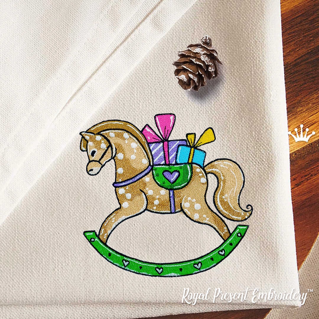 Лошадка Качалка с Подарками Дизайн машинной вышивки - 6 размеров