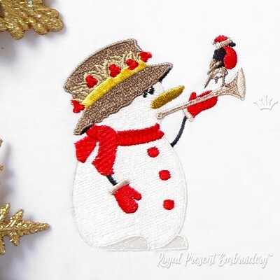 Рождественский Снеговик с птичкой Дизайн для машинной вышивки - 6 размеров