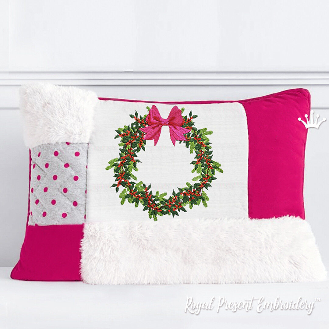 Рождественский венок с ягодами Дизайн машинной вышивки - 5 размеров