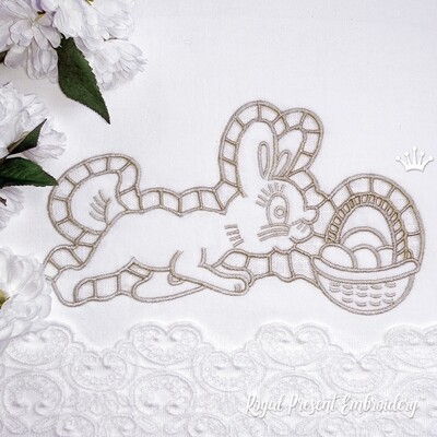 Дизайн машинной вышивки Пасхальный Кролик ришелье - 3 размера