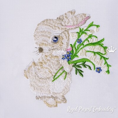 Дизайн вышивки Пасхальный Кролик с ландышами - 2 размера