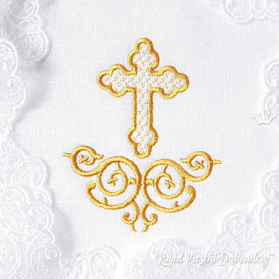 Дизайн машинной вышивки Крест с декором - 2 размера
