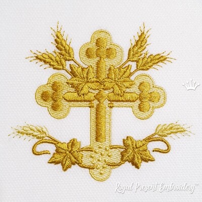 крестик с орнаментом из пшеницы дизайн машинной вышивки - 2 размера