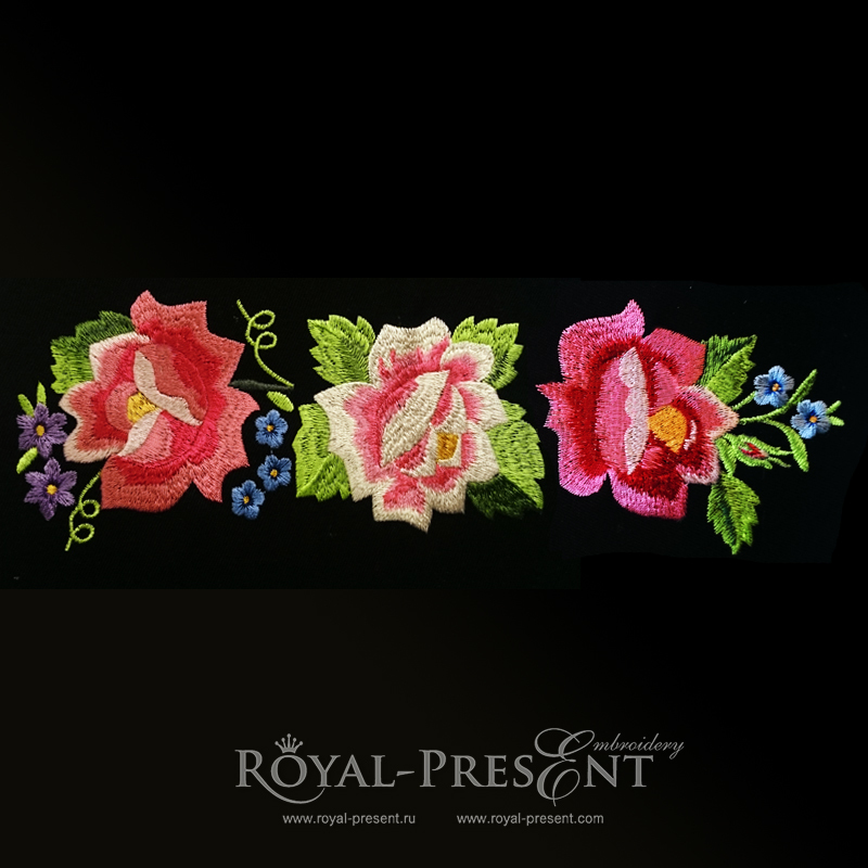 Дизайн машинной вышивки Бордюр из роз (Польский фольклор)