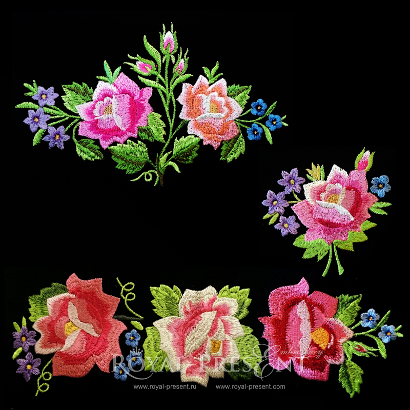 Набор дизайнов машинной вышивки Розы в летнем саду
