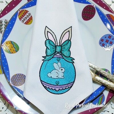 Пасхальное яйцо с кроликом Дизайн машинной вышивки - 3 размера