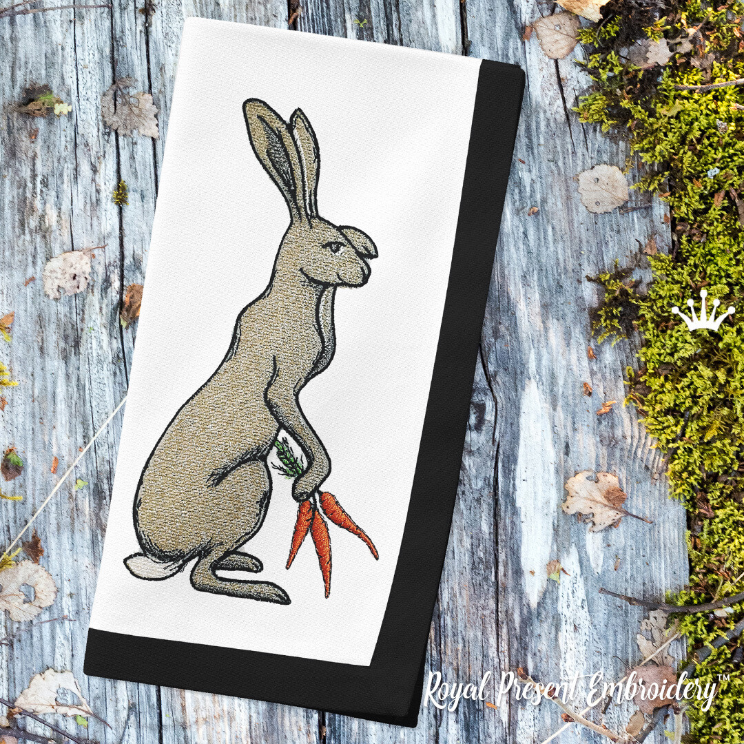 Кролик с морковками Дизайн машинной вышивки - 3 размера