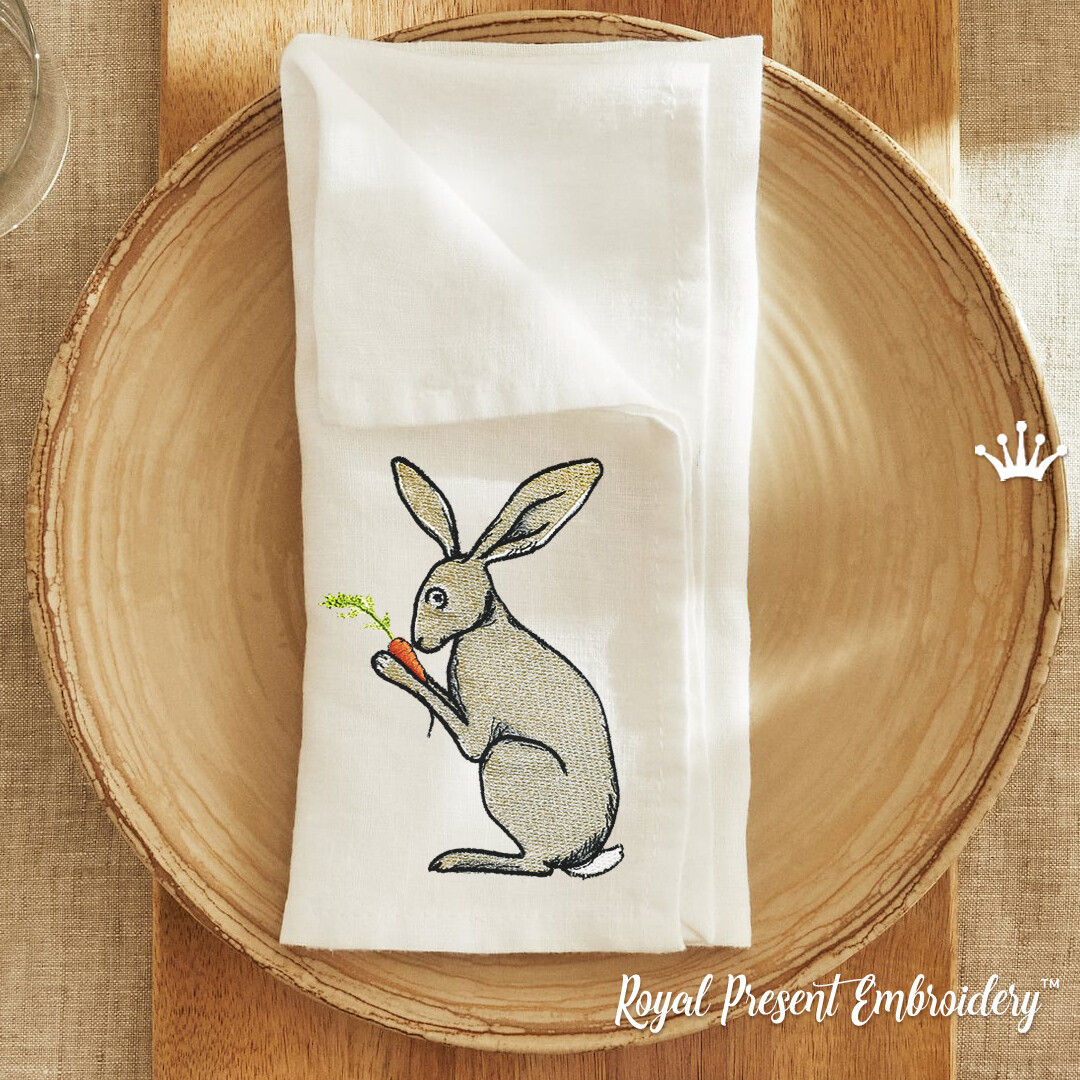 Кролик с морковкой Дизайн машинной вышивки - 3 размера