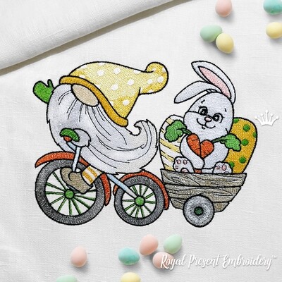 Пасхальный Гном на велосипеде Дизайн машинной вышивки - 4 размера
