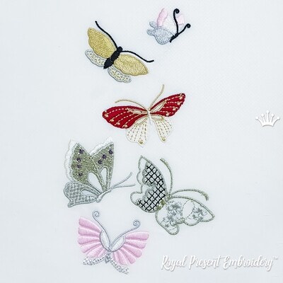 Бабочки Дизайн машинной вышивки - 2 размера