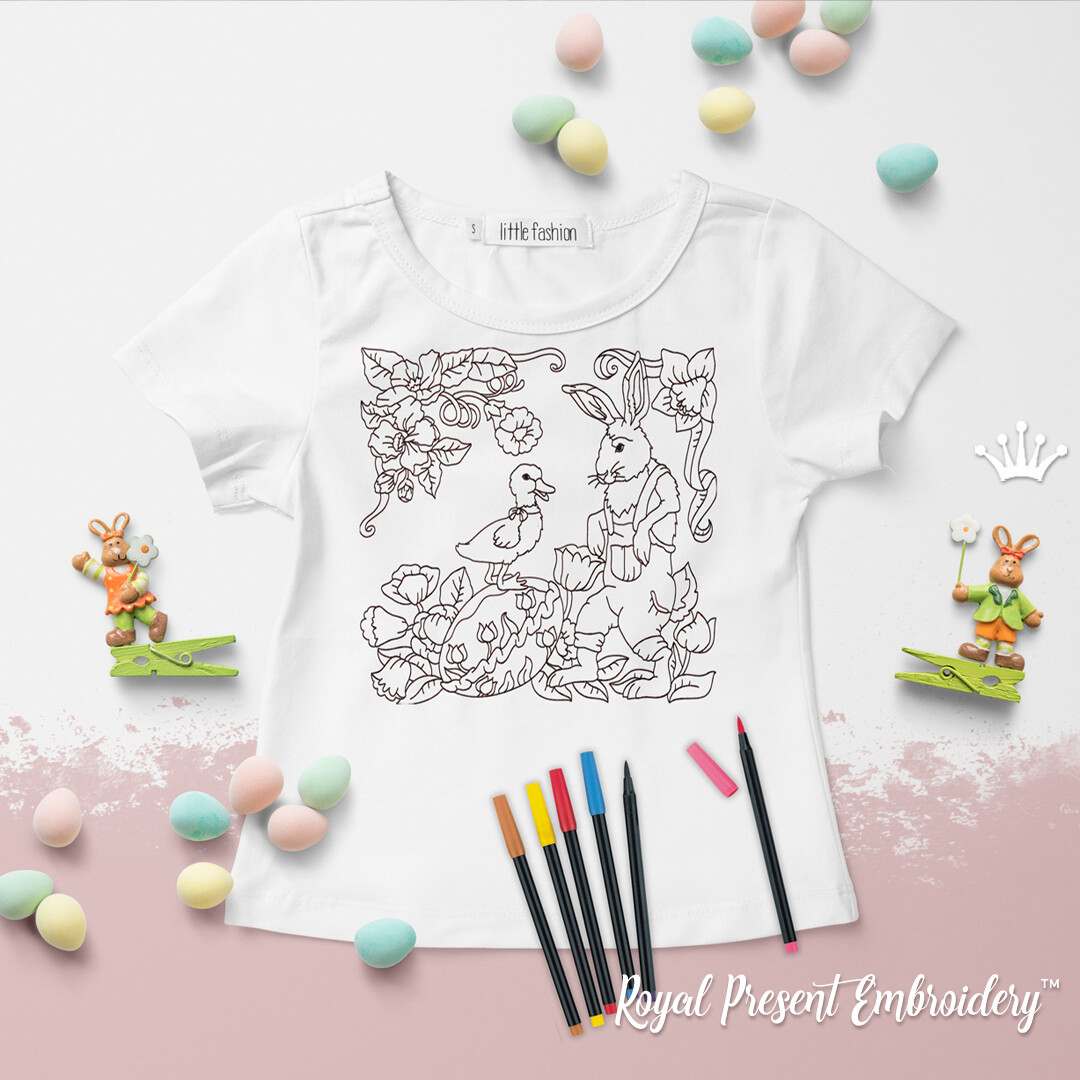 Дизайн машинной вышивки Пасхальный Кролик и Утенок