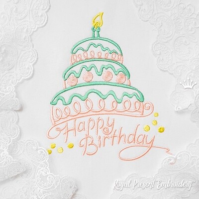 Дизайн для машинной вышивки Торт С Днем Рождения - 3 размера