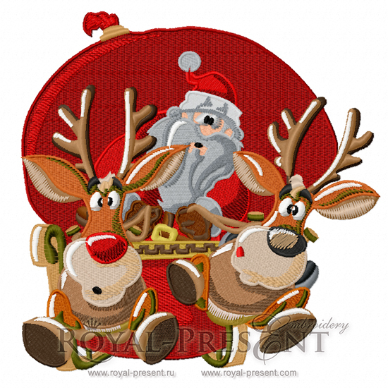 Дизайн машинной вышивки Дед Мороз с мешком подарков - 2 размера
