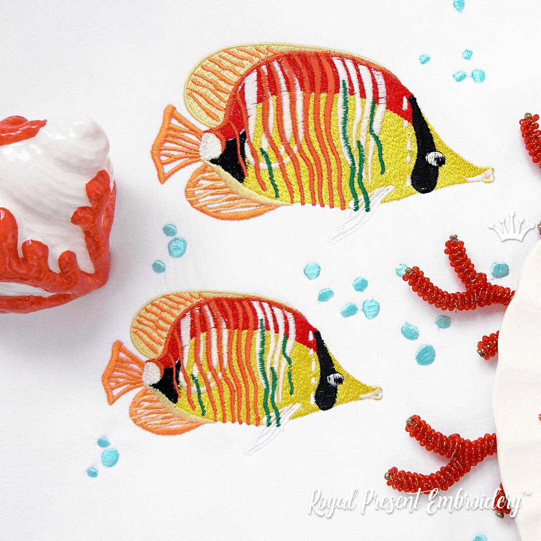 Дизайн машинной вышивки Красивые морские рыбки - 3 размера