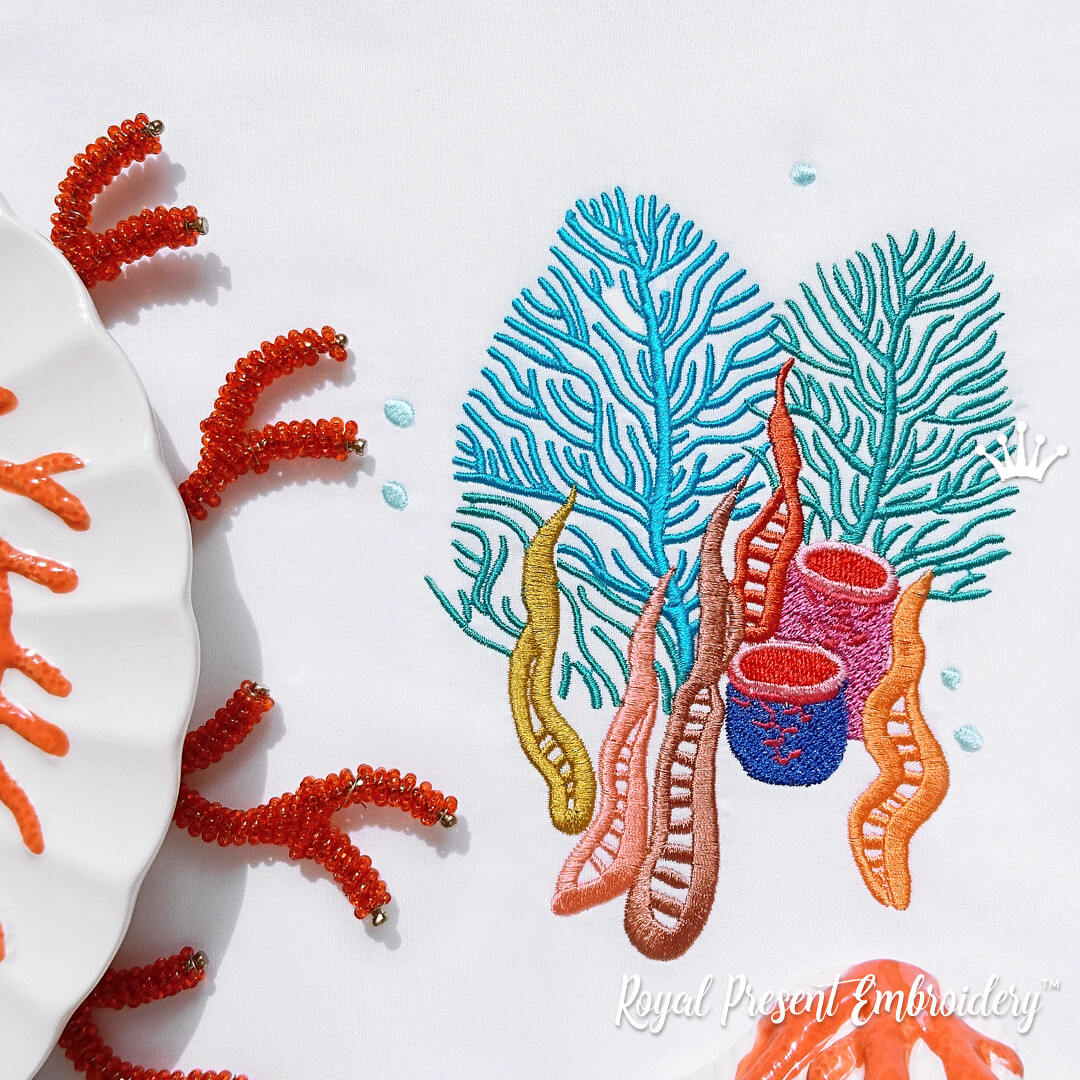 Дизайн машинной вышивки Бирюзовые кораллы - 2 размера