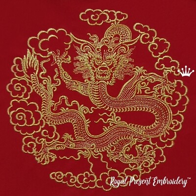 Дизайн машинной вышивки Золотой Китайский Дракон - 2 размера