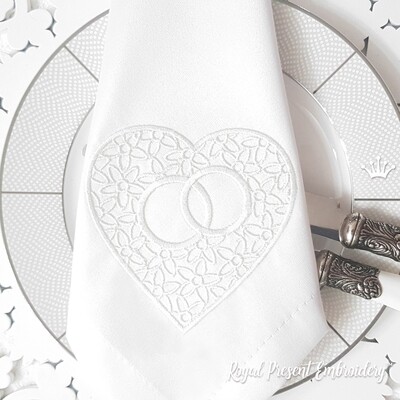 Дизайн машинной вышивки Обручальные кольца в сердце - 2 размера