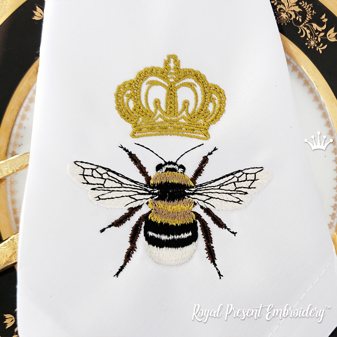 Дизайн машинной вышивки Пчела с короной