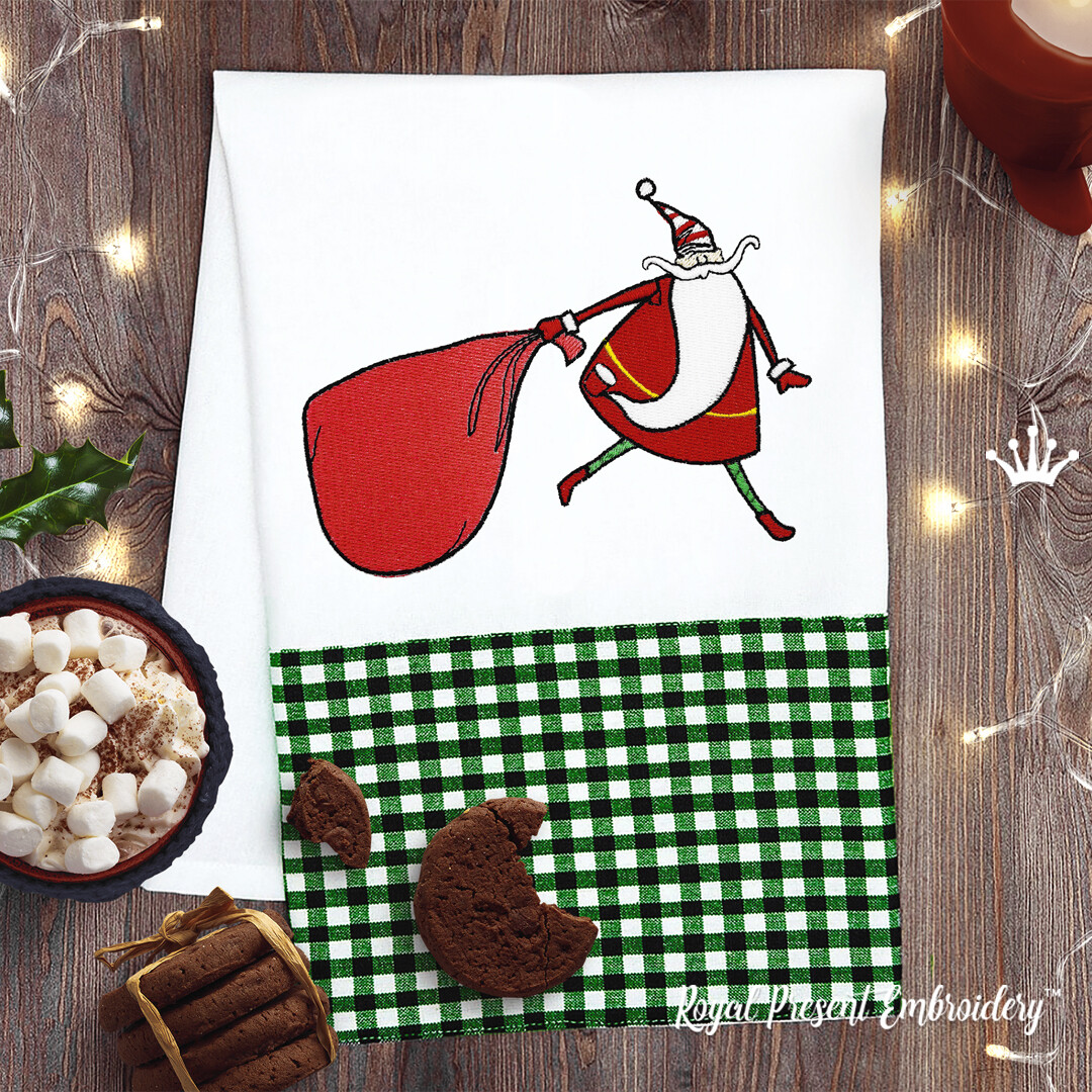 Мультяшный Дед Мороз С мешком подарков Дизайн Машинной Вышивки - 3 размера
