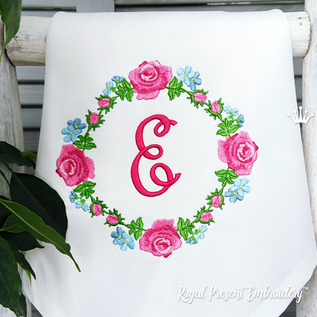 Круговой дизайн машинной вышивки Розовые Розы - 4 размера