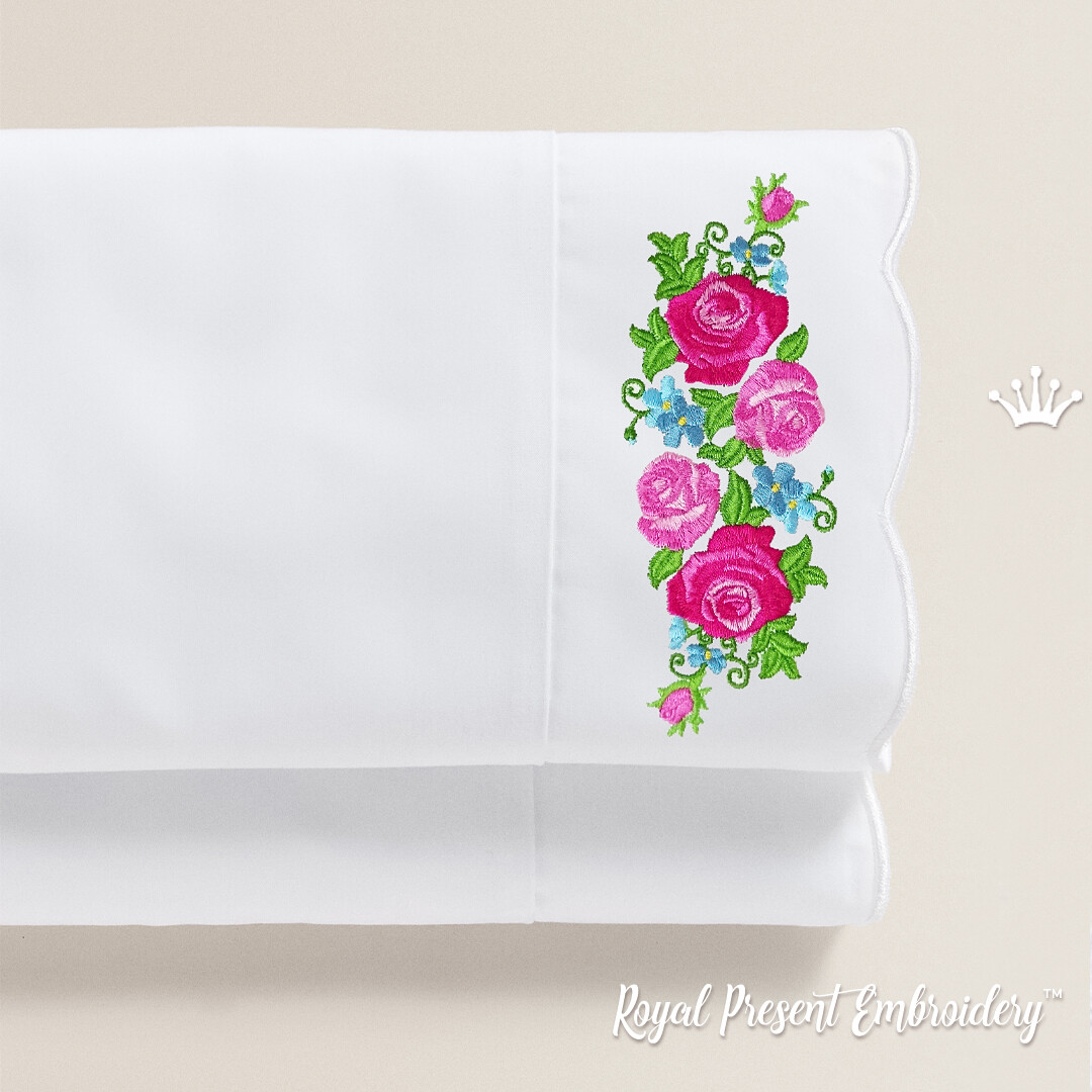 Дизайн машинной вышивки Розовые Розы бордюр - 2 размера