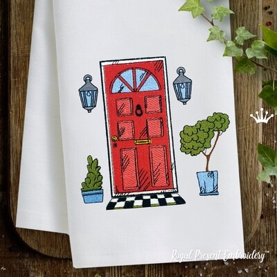 Красная Входная дверь дома Дизайн Машинной Вышивки - 4 размера