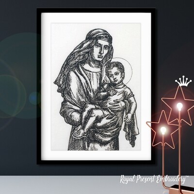 Мария с Иисусом на руках Дизайн машинной вышивки - 6 размеров