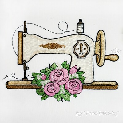 Швейная Машинка с розами дизайн машинной вышивки - 4 размера