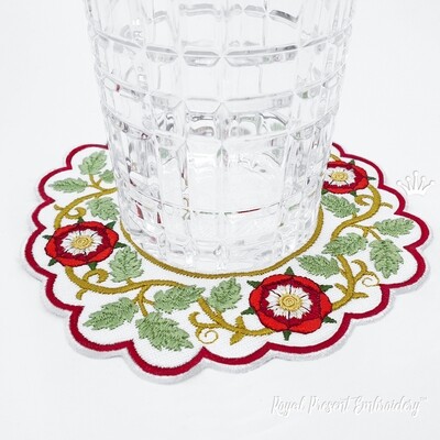 Роза Тюдоров салфетка под стакан Дизайн машинной вышивки - 6 размеров