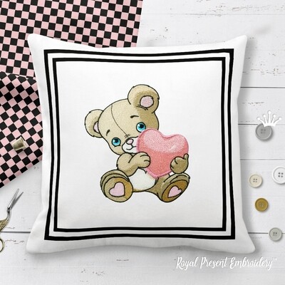 Большой Мишка Тедди с сердечком Дизайн машинной вышивки - 5 размеров