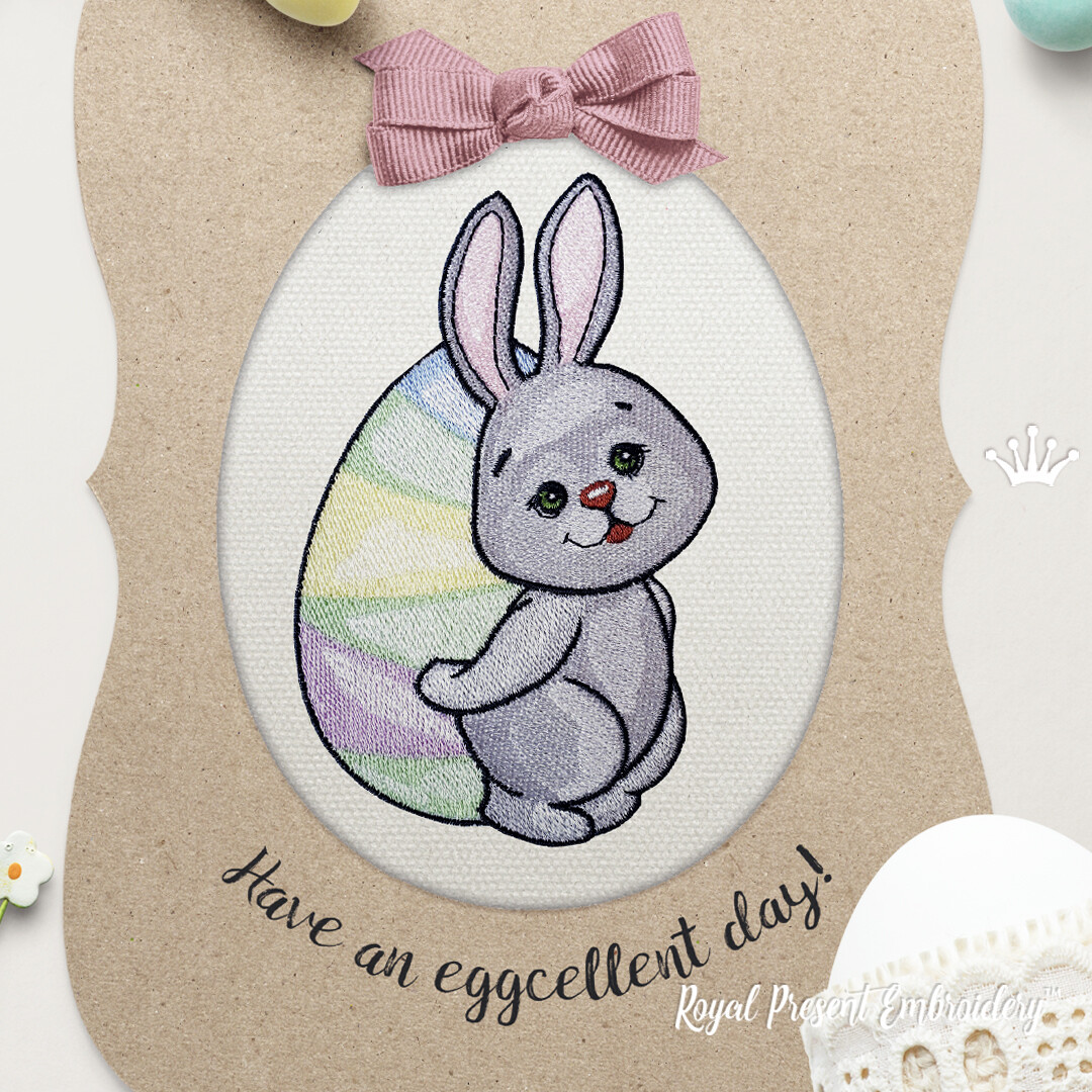 Пасхальный Кролик с яйцом Дизайн машинной вышивки - 4 размера
