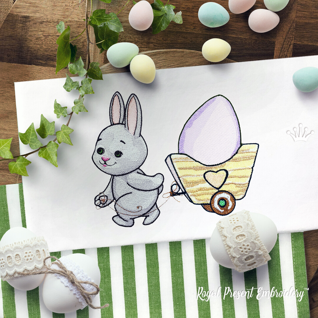 Пасхальный Кролик везет яйцо Дизайн машинной вышивки - 3 размера
