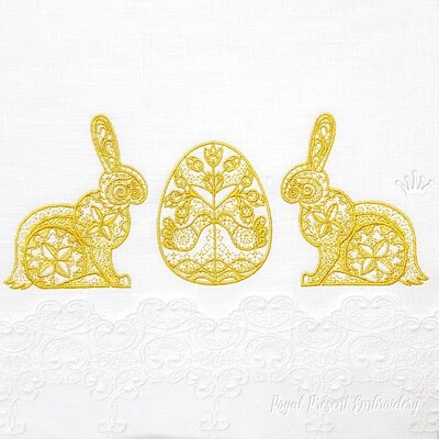 Дизайн вышивки Пасхальный Кролик с яйцом - 3 размера