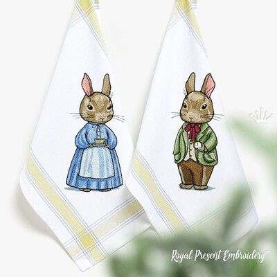 Мама и Папа Кролики Дизайны машинной вышивки - 4 размера