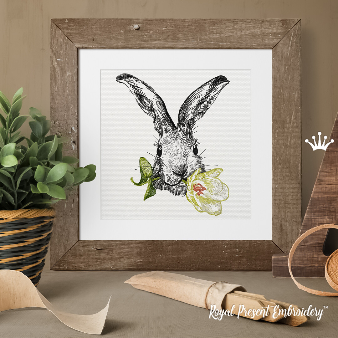 Дизайн вышивки Кролик с тюльпаном
