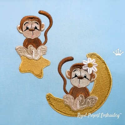 Два дизайна машинной вышивки Милые обезьянки